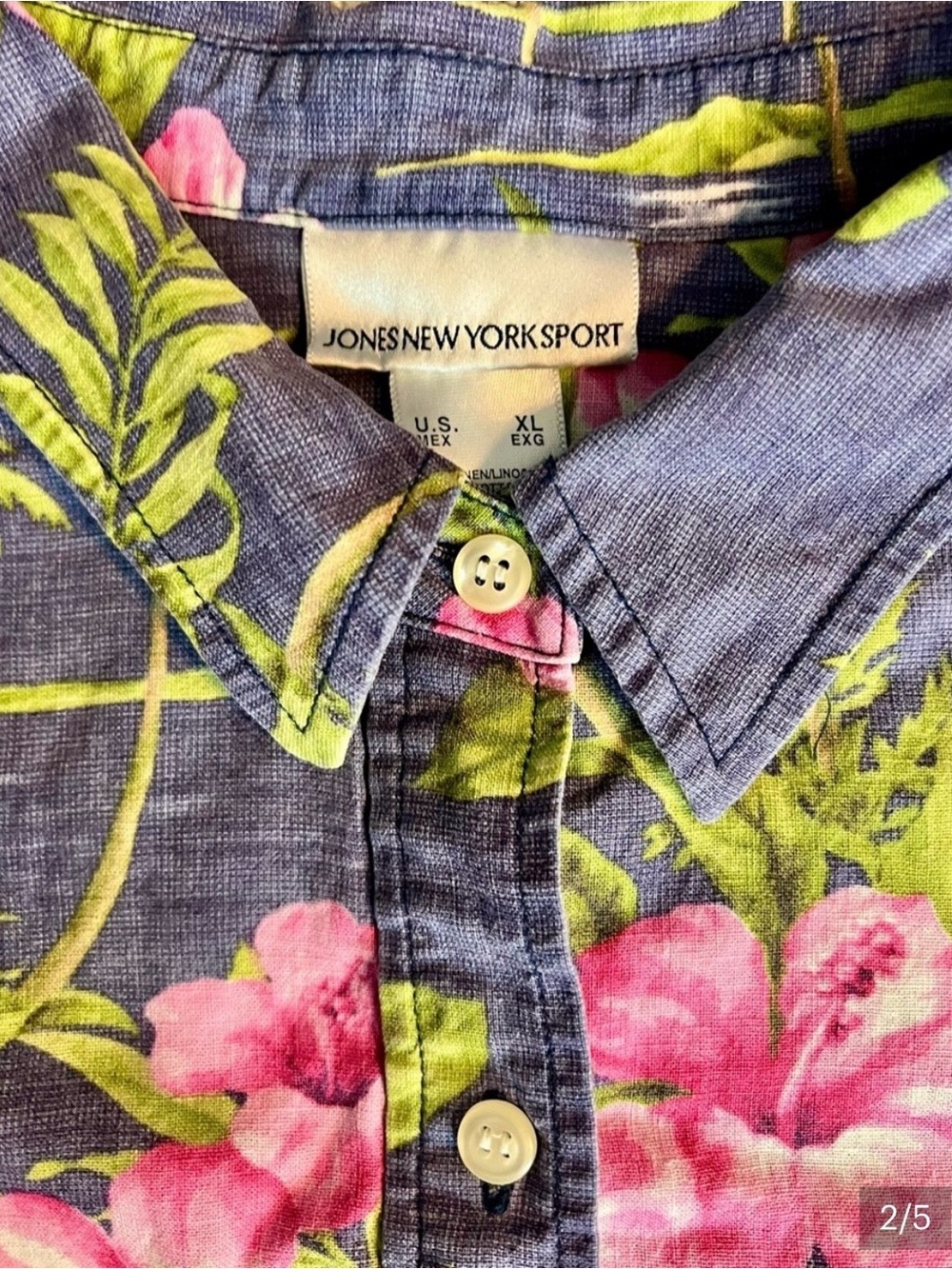 Women’s Floral Button-Up Shirt - Blue with Pink Flowers